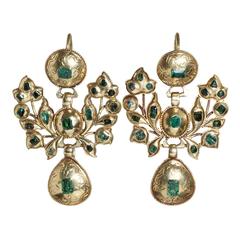 Antique 18th Century Iberian Gold and Emerald Earrings