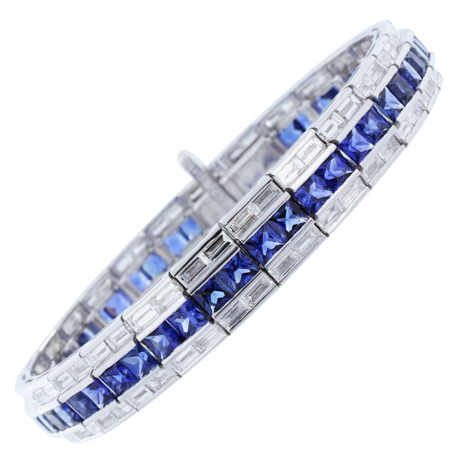 Sapphire Diamond Baguette Bracelet For Sale