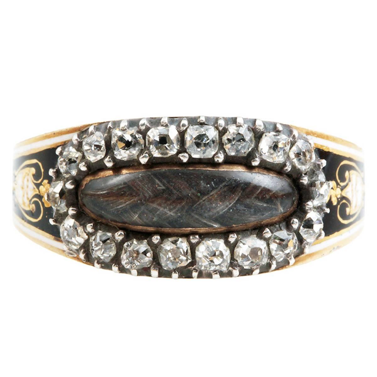 Georgian Old Mine Cut Diamond Mourning Ring For Sale