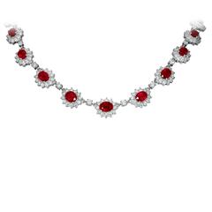 Burma Ruby Diamond Gold Cluster Necklace