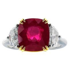 5.14 Carat Burma Ruby Diamond gold platinum Ring