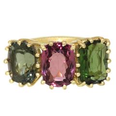 Multi Color Triple Tourmaline Gold Ring 