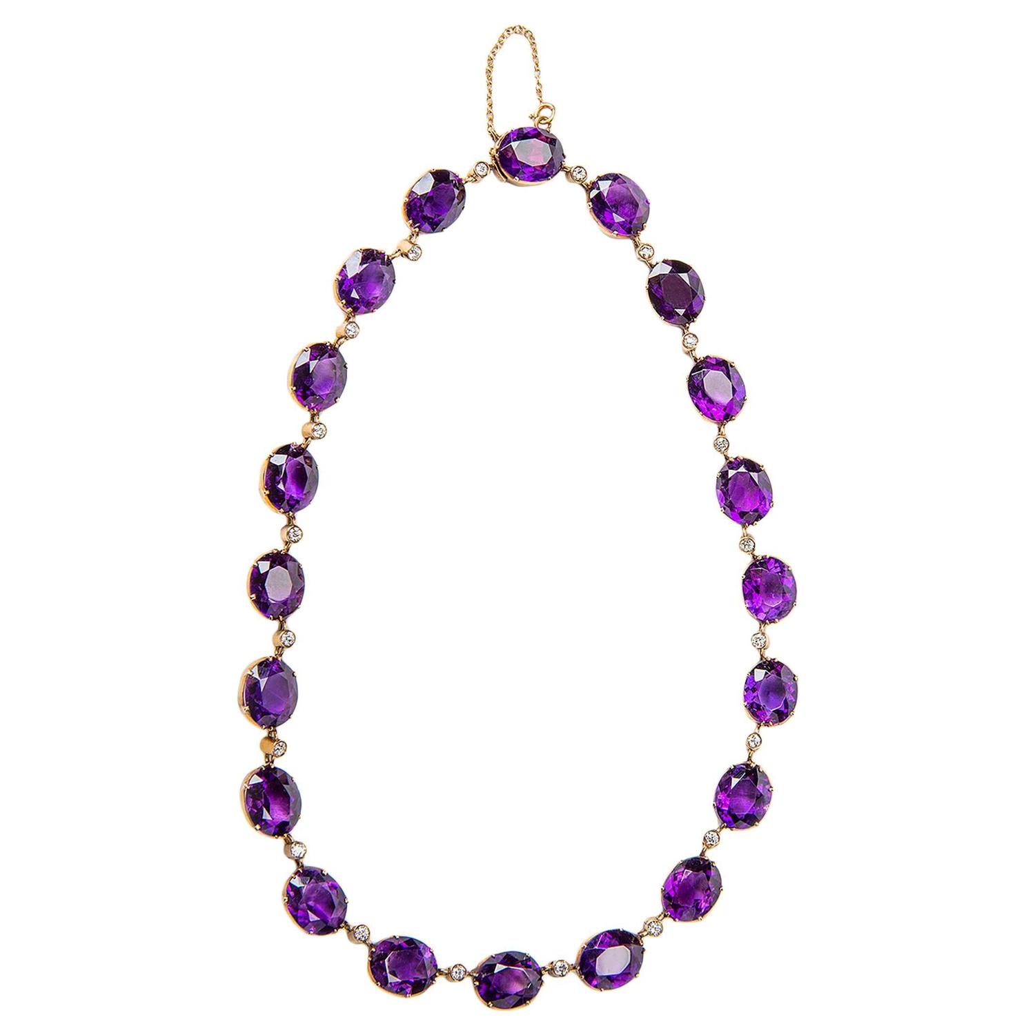 Victorian Amethyst Diamond Gold Riviere Necklace at 1stdibs