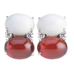 Jumbo GUM DROP™ Earrings with Cabochon White Jade and Garnet and Diamonds