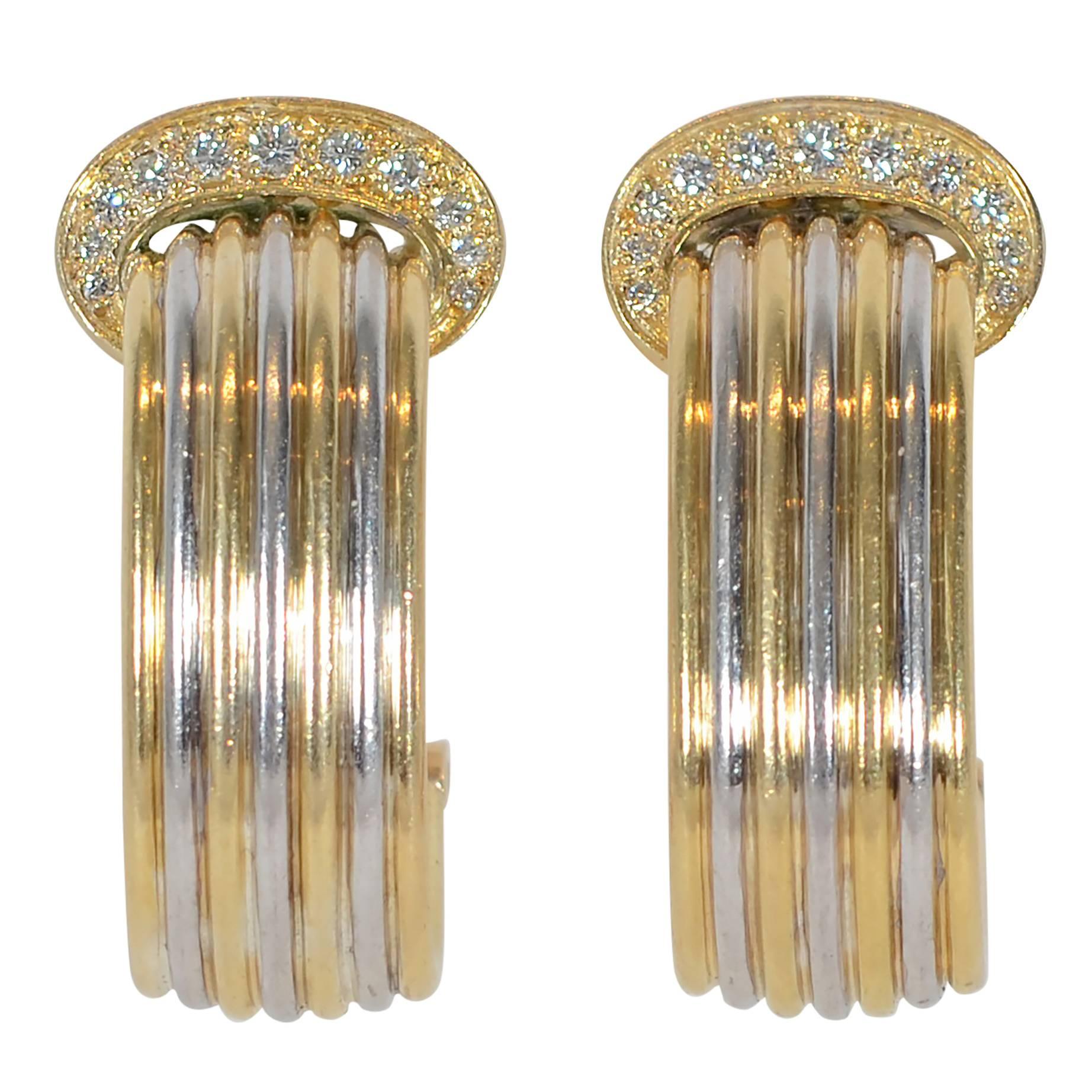 Cartier Diamond Two Color Gold Double C Earrings