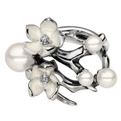 Shaun Leane Diamond and Pearl Cherry Blossom Cocktail Ring