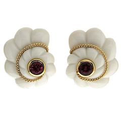 Pink Tourmaline Gold Cocolon Scalloped Shell Earrings 10