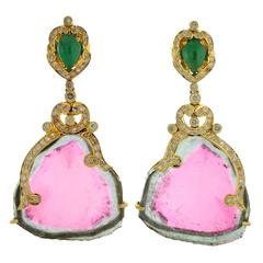 Ravishing Watermelon Tourmaline Gold Drop Earrings 10