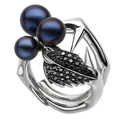 Shaun Leane Silver Petrol Freshwater Pearl Black Spinel Blackthorn Cluster Ring 12