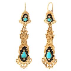 Romantic French Enamel Turquoise Diamond Chandelier Earrings 2