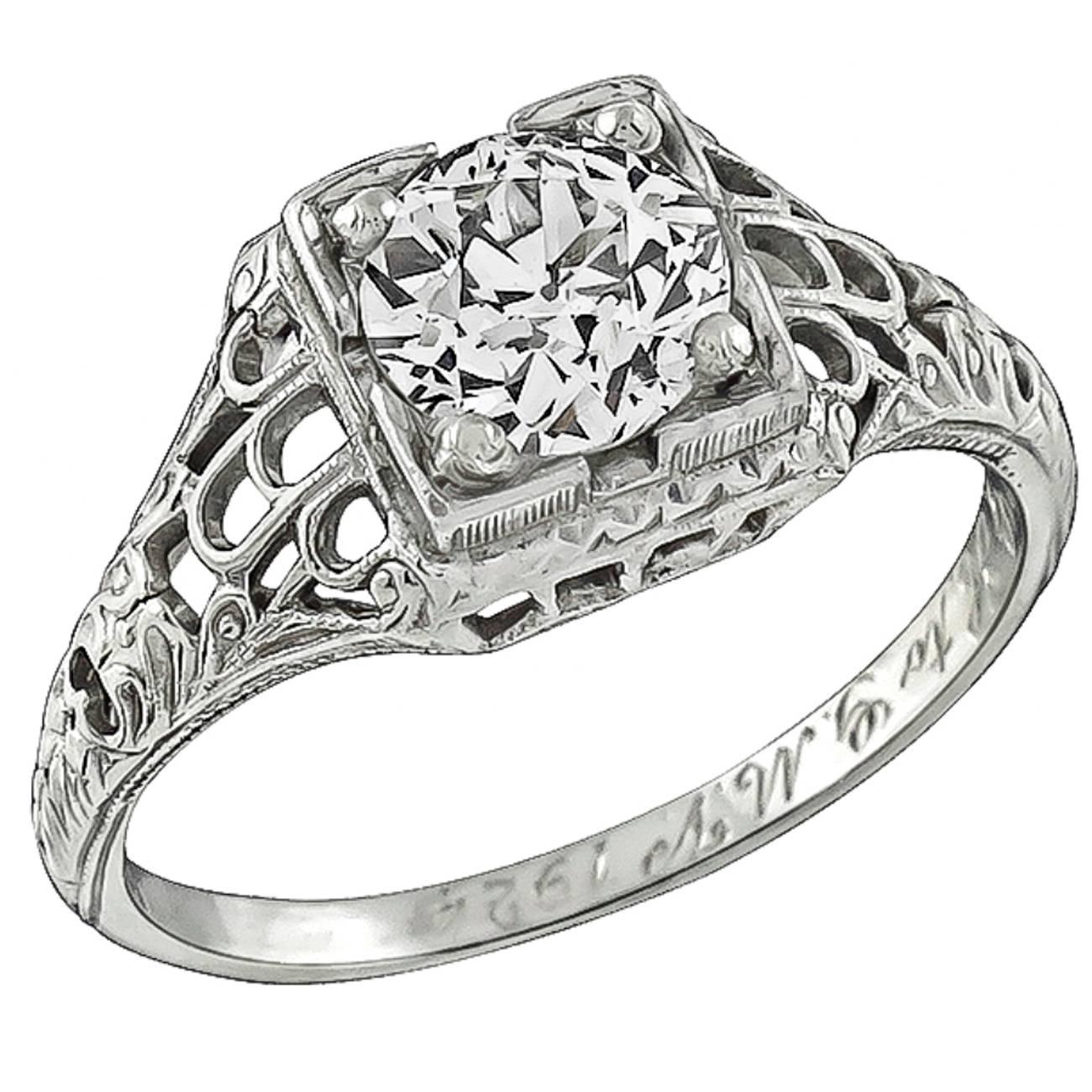 Antique Diamond Platinum Engagement Ring For Sale