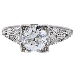 Art Deco 1.35 Carat GIA Cert Diamond platinum Ring