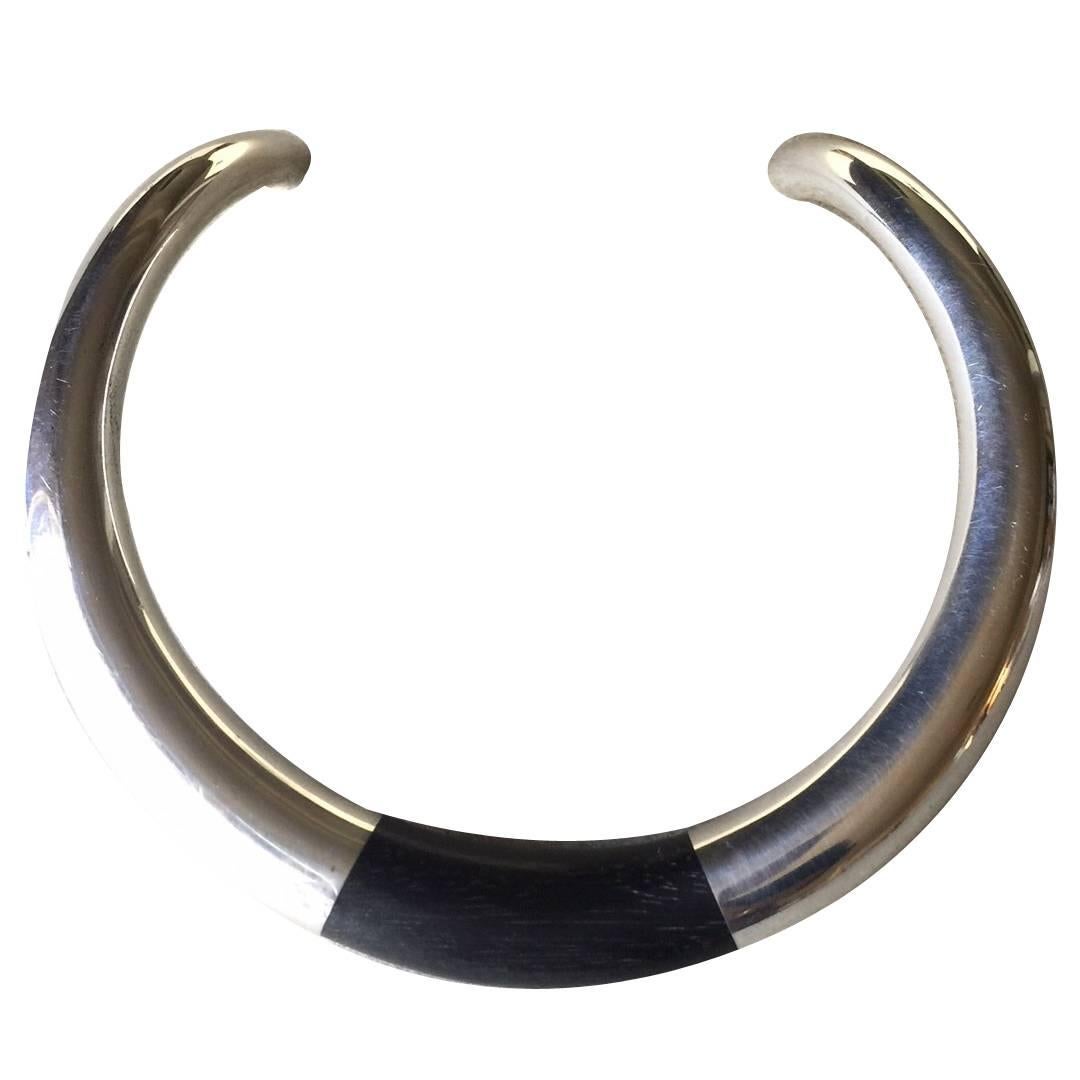 Georg Jensen Ebony & Sterling Silver Neck Ring No. A29A by Anne Ammitzbøll  For Sale
