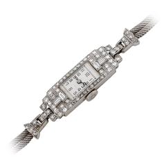 Lady's Platinum Diamond Art Deco Wristwatch 