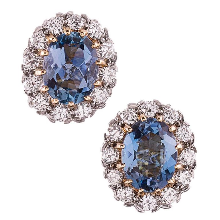 Aquamarine Diamond Gold Cluster Stud Earrings at 1stDibs