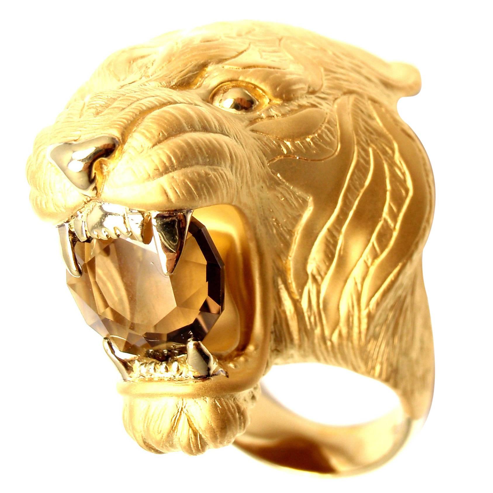 Carrera Y Carrera Bestiario Tiger Smokey Quartz Yellow Gold Large Ring