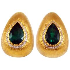 Mario Buccellati Emerald Diamond Gold Ear Clips 4