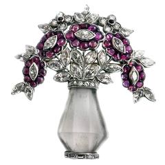 Art Deco Rock Crystal Ruby Diamond Platinum Brooch 6