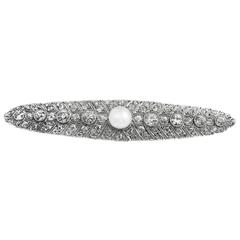 Art Deco Natural Freshwater Pearl Diamond Platinum Brooch 8