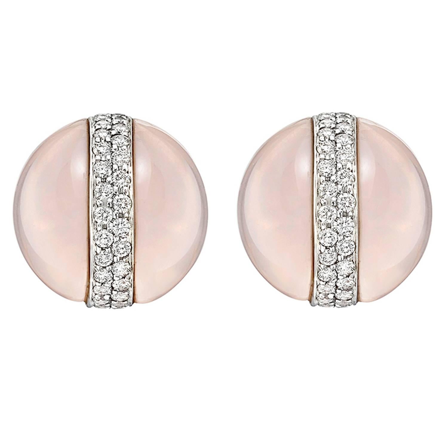 Verdura Rose Quartz Diamond "Dome" Earrings