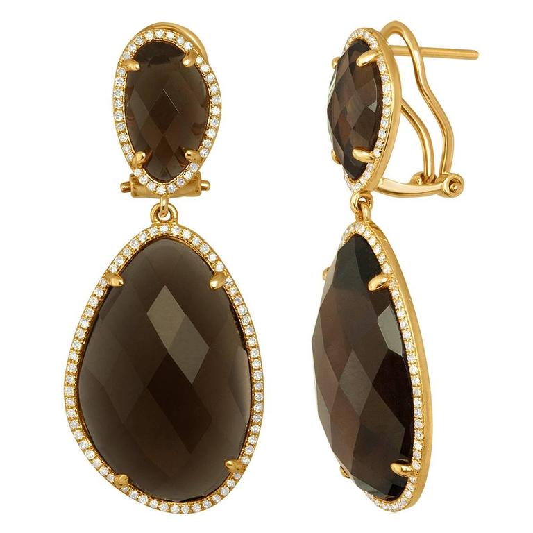 Smoky Quartz Diamond And Gold Earrings For At 1stdibs Smoky Quartz Diamond And Gold Earrings For