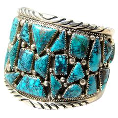 Vintage Early Navajo Tommy Moore Turquoise Sterling Silver Cuff Bracelet Huge Statement