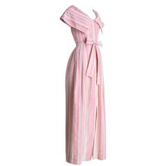 1970s Estevez Seersucker Pink and Ivory Candy Stripe Dress Size S