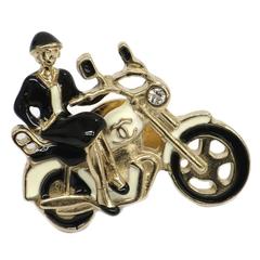 Chanel Rare Mademoiselle Biker Babe Gold Black Cream Pin Brooch in Box