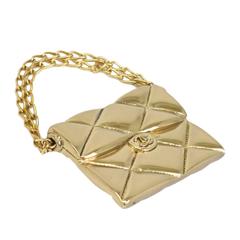 CHANEL Gold-tone Quilted Bag Coco Mark Logo Pin Brooch Women Vintage T1413