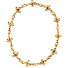 Chanel Rare Multicolor Cabochon Gemstone Gold Short Chain Necklace