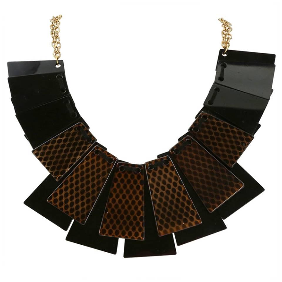 Sriking Trapezoid Celluloid Statement Necklace For Sale