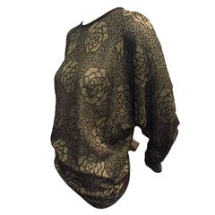 Vintage 1980s Missoni Gold and Black Lurex Rose Knit Pullover w Dolman Sleeves