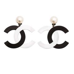 Chanel Rare Black/White Large CC Dangling Earrings