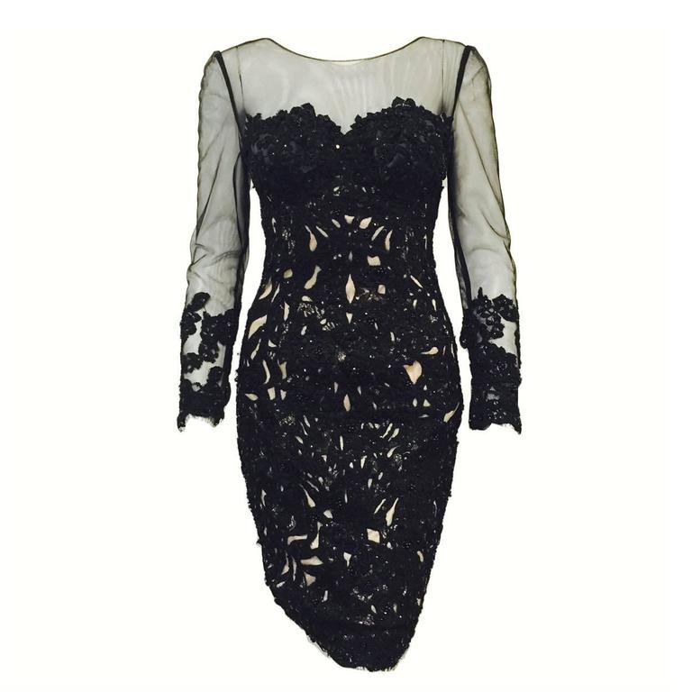 Mandalay Long Sleeve Black Lace Cocktail Dress With Beads and Sequins ...