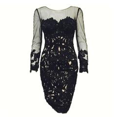 Mandalay Long Sleeve Black Lace Cocktail Dress With  Beads and Sequins