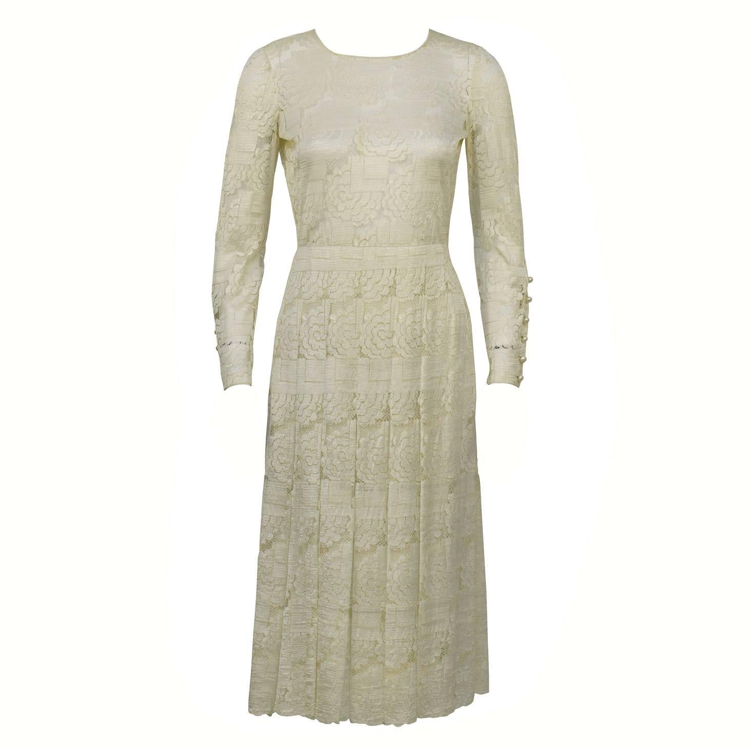1960s Cream Lace Tea Length Dress