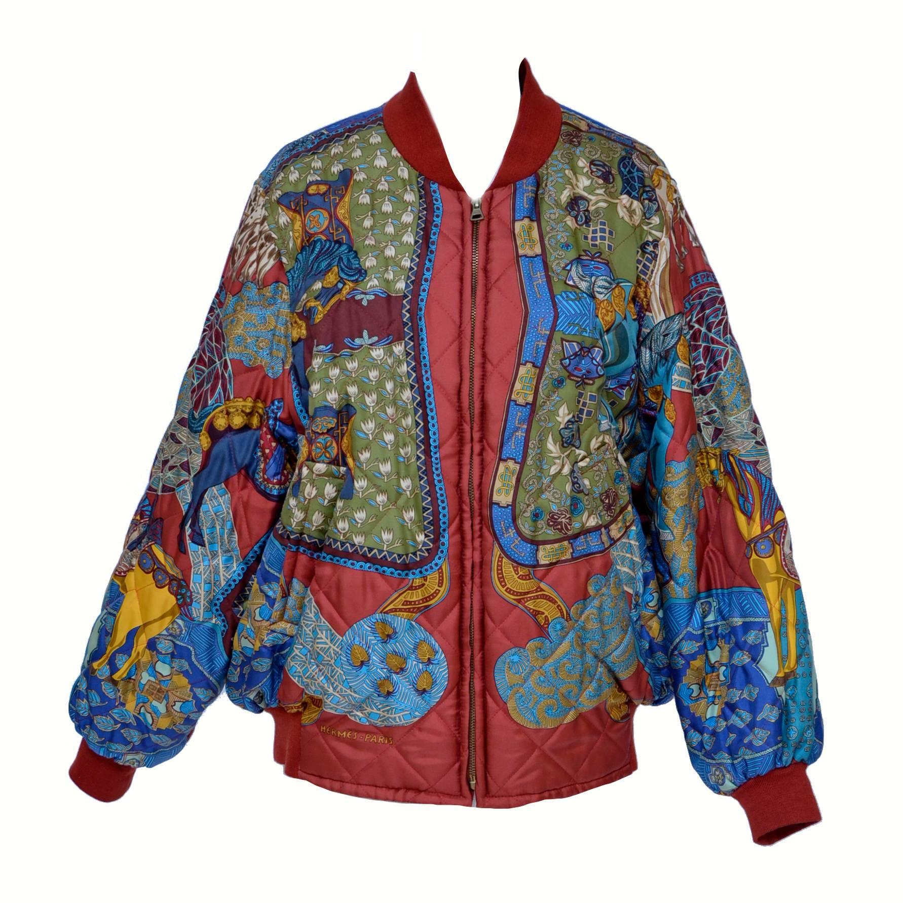HERMES "Art des Steppes"  Vintage Bomber Silk Jacket NEW  50