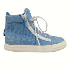 GIUSEPPE ZANOTTI Size 10 Powder Blue Snake Leather Sneakers