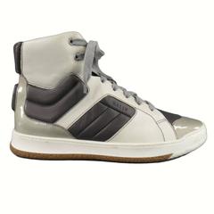 BALLY Size 10 Off White & Gray Leather Padded High Top Sneakers