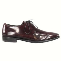 PRADA Size 8 Burgundy Patent Leather Pointed Square Toe Lace Up