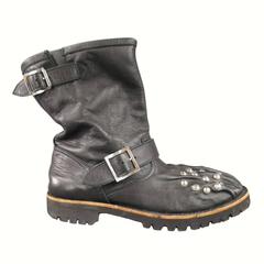 COMME des GARCONS Toa Size 9 Black Leather Wrinkle Studded Engeneer Boots