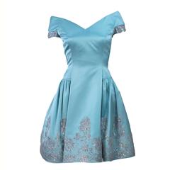 VERA WANG 'Made to Order' Silk Blue Cocktail Dress with Lace Trim Size 6-8 7
