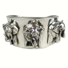 Carol Felley Sterling Silver Elephant Cuff Bracelet 1990 3