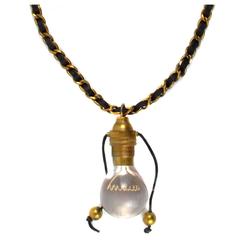 Chanel collier ampoule - ampoule vintage cuir breloque or CC94