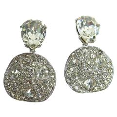 Kenneth Jay Lane Silver Hammered Circle Earrings with Rhinestones