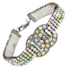Vintage Chanel Multicolored Tutti Fruitti Crystal CC Bracelet with Dust Bag and Box