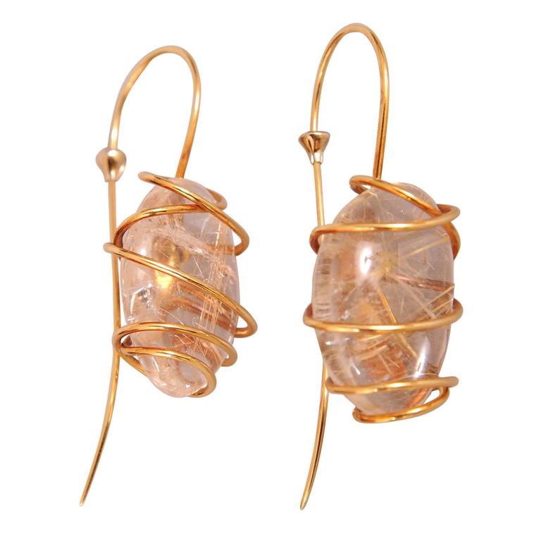 Tina Chow Striking Gold Wrapped Quartz Earrings at 1stdibs