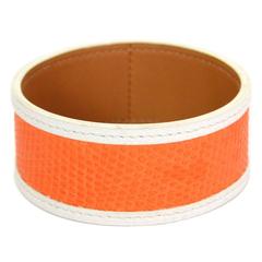 Hermes Orange and White Lizard Bangle Bracelet
