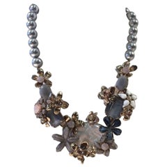 Philippe Ferrandis Glass Pearl and Crystal Floral Motif Necklace