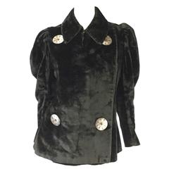 Retro Victorian Velvet Coat with Large Mother of Pearl Buttons 